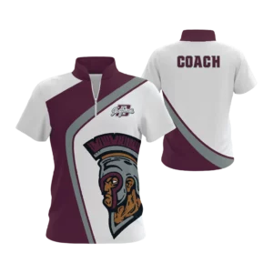 Polo Golf Style Zip Tech Shirt- Trojans - maroon, white, gray