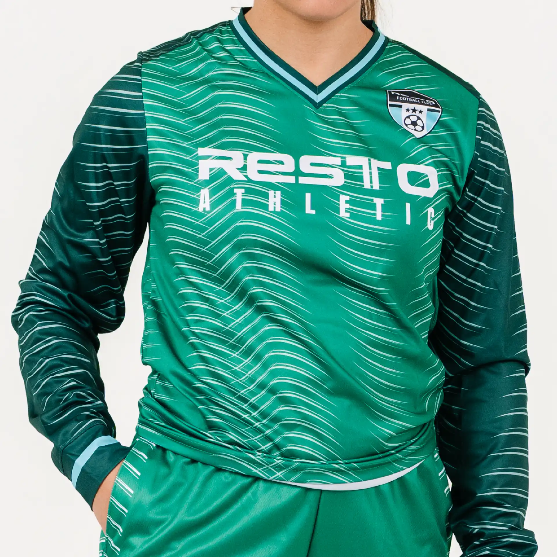 Travel Tech Tee - LS - VNeck - Green Soccer_compressed